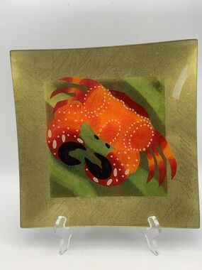 Crab Design Fused Glass Square Plate